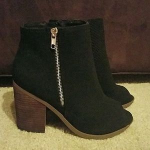 Peep toe zip up booties